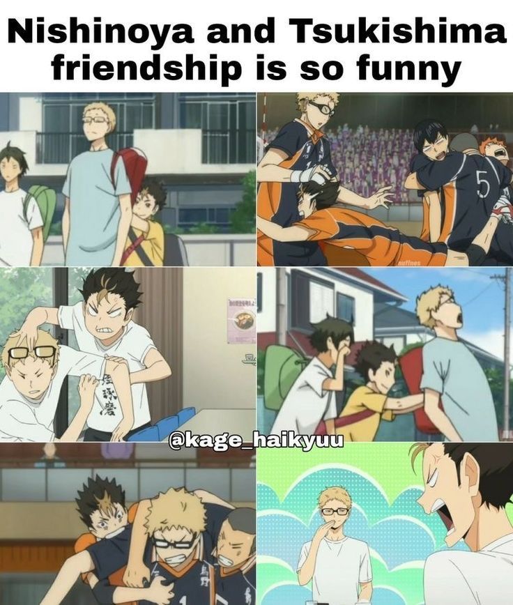 anime memes with the caption that reads, nishinoya and tsukushima friends is so funny