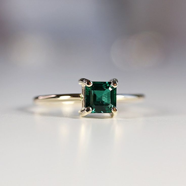 Emerald Gold Ring, Gold Ring Band, Art Deco Emerald Ring, Jewelry Design Studio, May Birthstone Rings, May Birthstone, Asscher Cut, Solid Gold Jewelry, Emerald Stone