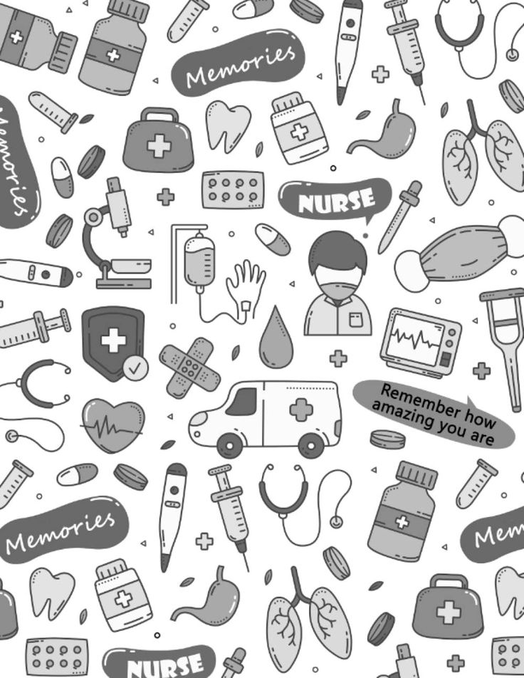 a bunch of medical related items are shown in black and white on a white background