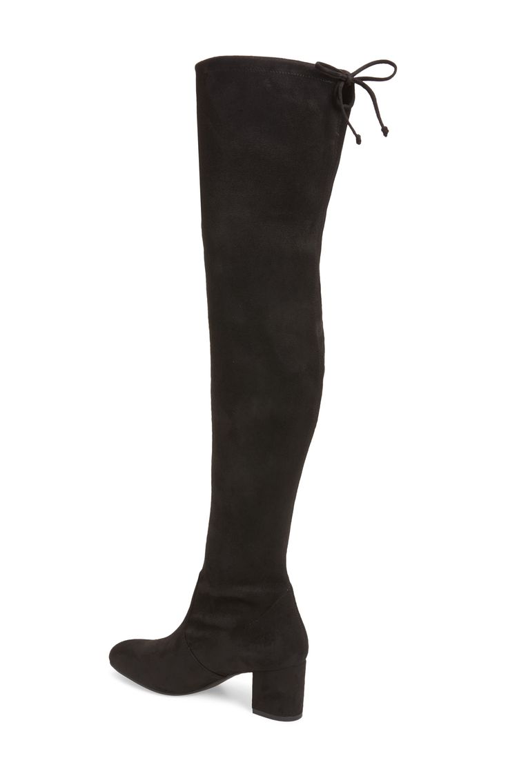 A velvety boot goes to dramatic heights with an over-the-knee silhouette, while its just-right heel ensures the look is manageable for everyday wear. 2 1/4" heel (size 8.5) 24 1/2" shaft; 12"–13" calf circumference. Narrow calf Back tie closure Textile upper and lining/synthetic sole Imported Women's Shoes Over The Knee Boots For Winter, Winter Wide Calf Over-the-knee Boots, Fitted Suede Platform Boots, Fitted Suede Platform Boots For Fall, Fitted Suede Platform Boots For Winter, Formal Thigh High Wide Calf Boots, Formal Thigh-high Wide Calf Boots, Formal Thigh High Winter Boots, Tall Winter Platform Boots