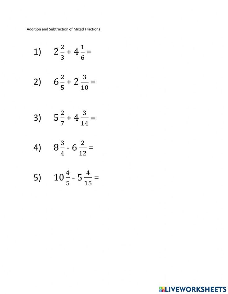 the addition and subtraction of mixed fractions worksheet with answer sheet