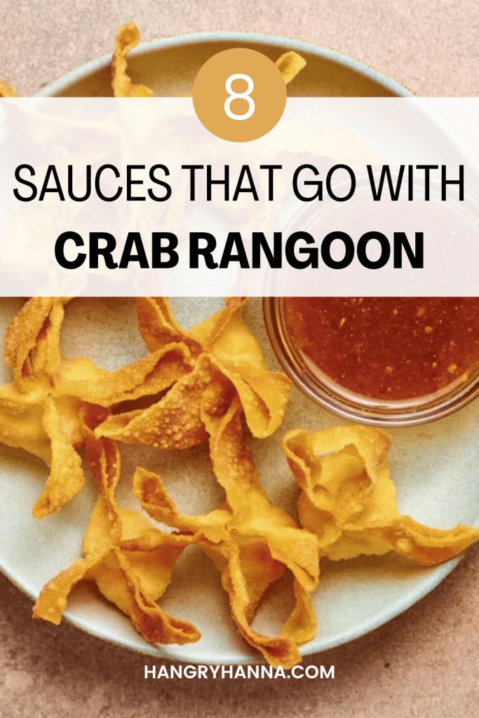 a plate with chips and sauces on it that says 8 sauces that go with crab rangoon