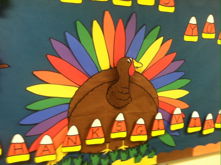 a bulletin board with a turkey on it