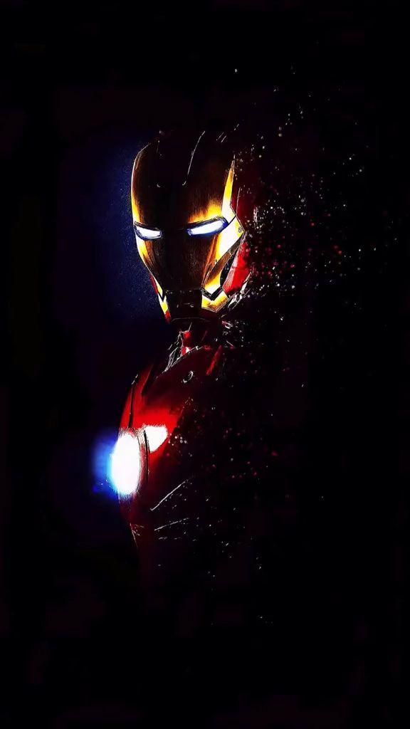 iron man in the dark with his light on