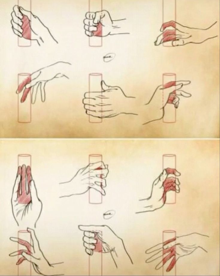 two pictures of hands holding different objects in each hand and pointing them at something on the other