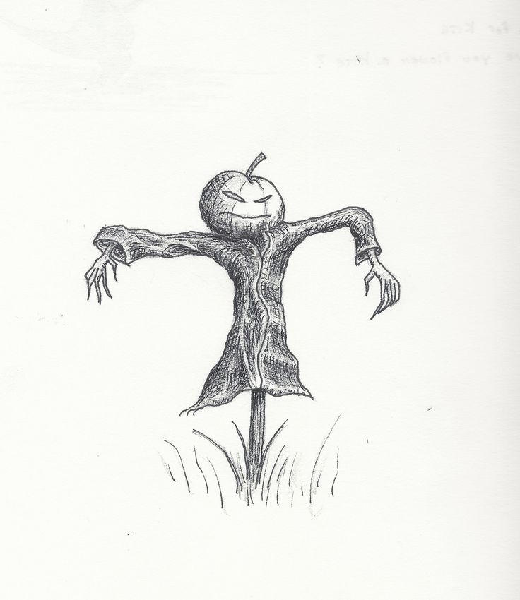 a drawing of a scarecrow with an apple on it's head and arms