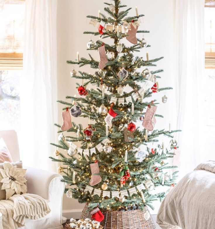 a decorated christmas tree in a living room