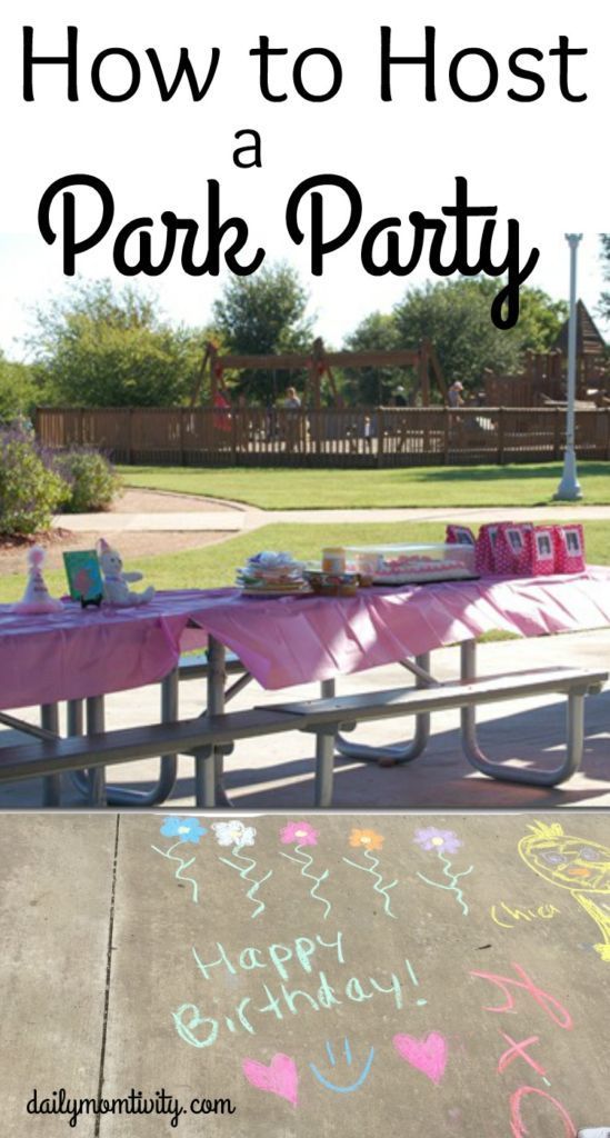 a picnic table with chalk writing on it and the words how to host a park party