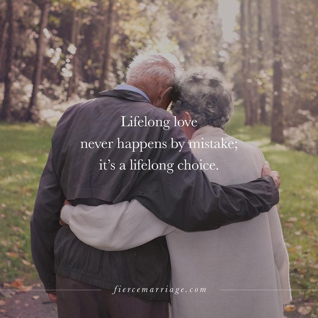 an older couple embracing each other in front of trees with the quote lifelong love never happens by mistake it's a fildong choice