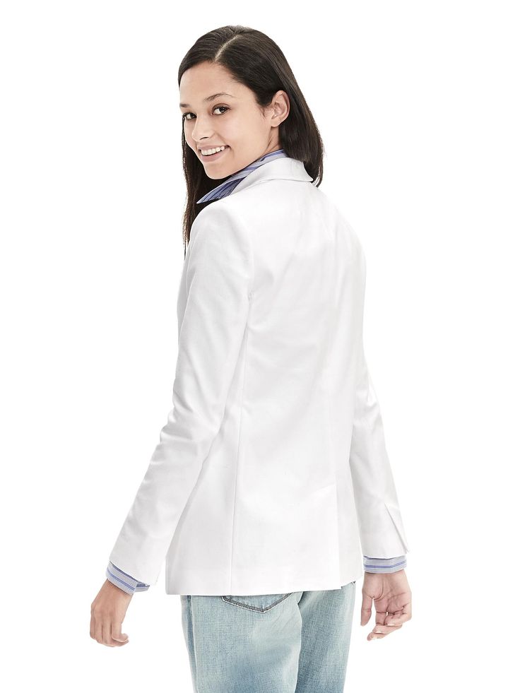 product photo White Lapel Collar Blazer For Career, White Notch Lapel Blazer For Career, White Career Blazer With Notch Lapel, White Sport Coat With Welt Pockets For Work, White Single Button Sport Coat For Work, Classic White Blazer For Career, Style Statement, Chef's Jackets, Chic Style