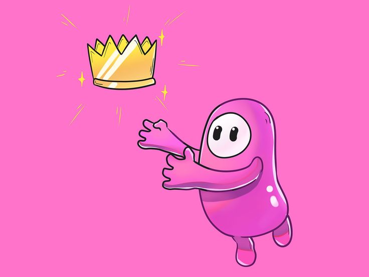 a pink cartoon character with a crown on his head is flying through the air above him