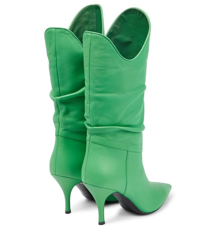 Fitted Green Snip Toe Boots, Chic Green Pointed Toe Heeled Boots, Green Snip Toe Boots For Spring, Green Pointed Toe Boots With Reinforced Heel, Green Boots With Reinforced Heel And Fitted Design, Green Fitted Boots With Reinforced Heel, Green Heeled Boots With Reinforced Heel For Spring, Fitted Green Boots With Reinforced Heel, Chic Green Pointed Toe Boots