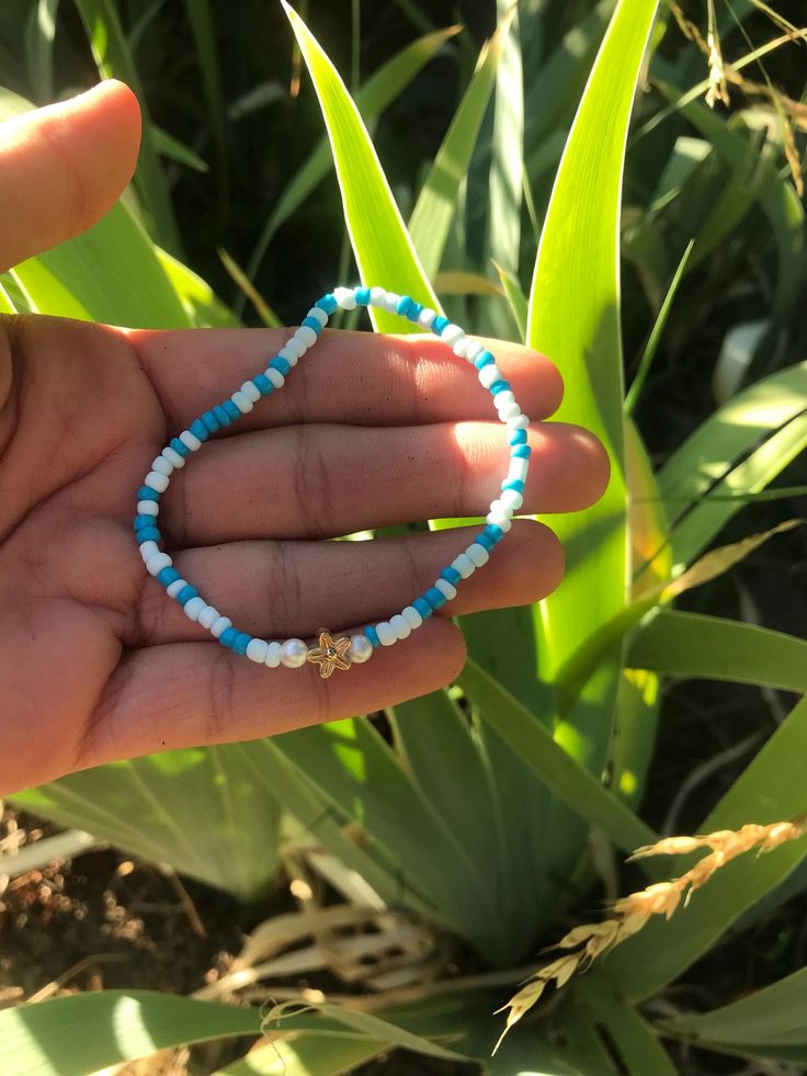 teal starfish seed bead bracelet Bead Anklet, Starfish Bracelet, Seed Bead Bracelet, Beaded Anklets, Seed Bead Bracelets, Bead Bracelet, Seed Bead, Starfish, Anklets