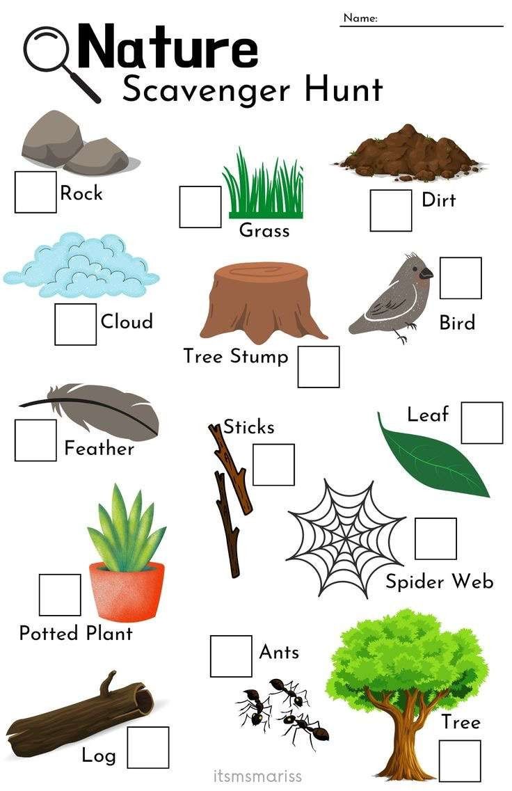 the nature scavenger hunt is an easy way to teach kids about plants and animals