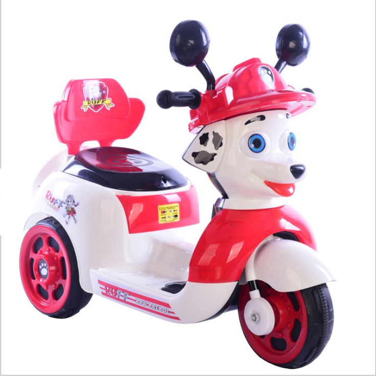 a toy scooter with a fireman dog on the front and back wheels