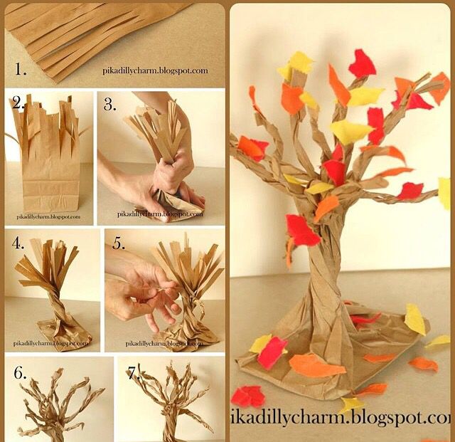 instructions to make a paper bag fall tree