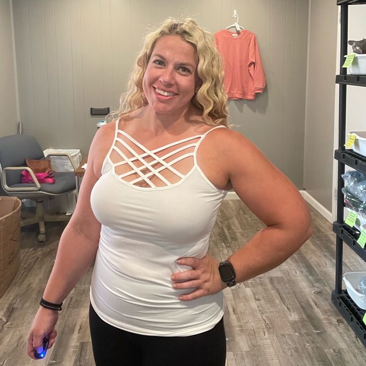 Zenana White Crisscross Tank. So Stretchy! I Am Wearing A S/M Which Would Be My True Size. These Fit Tts In My Opinion. New Never Worn. Boutique Item. In My Opinion, My Opinions, Criss Cross, Color White, Womens Tops, Boutique, Women Shopping, How To Wear, White