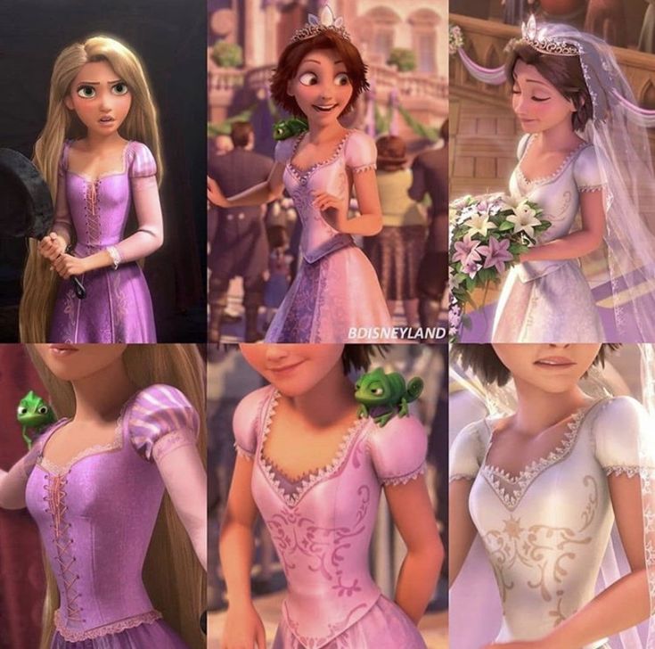 the princess and the frog are in their wedding gowns for disney's tangled tale