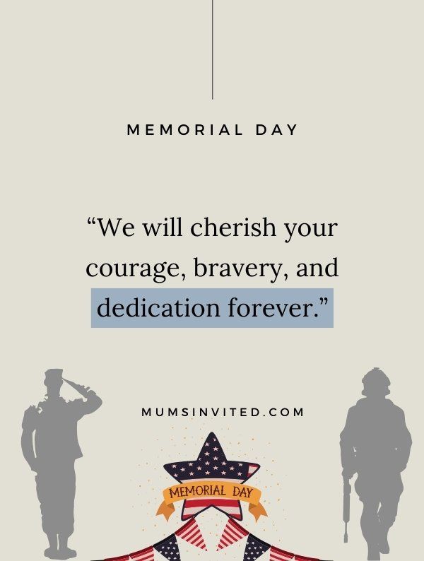 the memorial day poster is shown with two soldiers and an american flag in the background