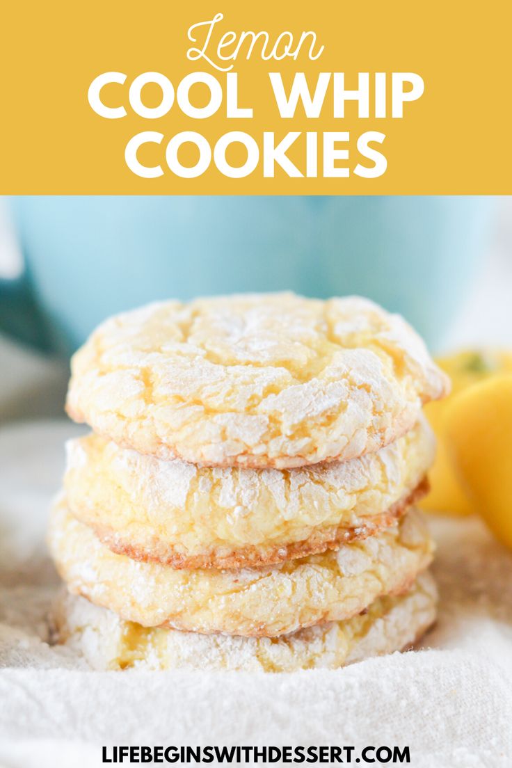 lemon cool whip cookies stacked on top of each other with the words lemon in the background