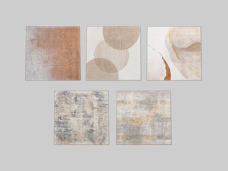 four different types of art work displayed on a gray background, each with various shapes and sizes