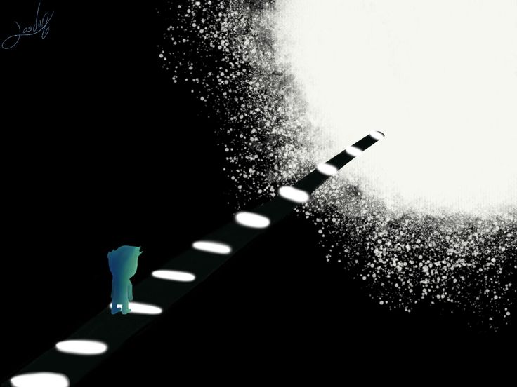 an animated image of a person standing on a path with lights coming from the ground