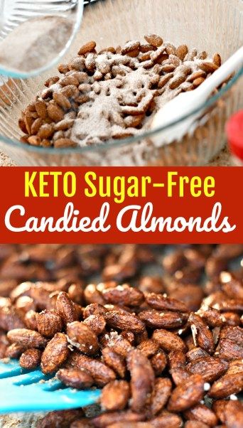 keto sugar - free candied almonds in glass bowls with spoons