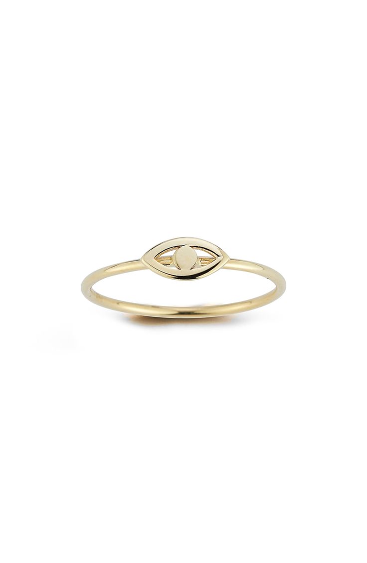 A fine 14-karat gold band ensures a lasting luster for this slender, stackable ring finished with a novelty evil eye. 1mm band width, 4mm x 8mm eye 14K gold Imported Evil Eye Ring Gold, Evil Eye Ring, Ring Watch, Eye Ring, Stackable Ring, Luxury Gifts, Tie And Pocket Square, Gold Band