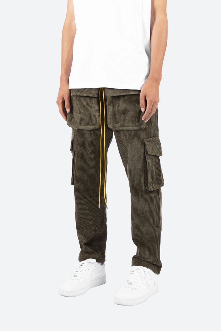 Corduroy Snap Cargo Pants - Olive | mnml | shop now Khaki Utility Cargo Jeans With Elastic Waistband, Military Cotton Cargo Pants With Elastic Waistband, Military Style Cotton Cargo Pants With Elastic Waistband, Khaki Cargo Jeans With Elastic Waistband, Fall Corduroy Cargo Pants For Streetwear, Utility Corduroy Bottoms For Streetwear, Corduroy Utility Bottoms For Streetwear, Military Style Bottoms With Elastic Waistband For Streetwear, Utility Corduroy Cargo Pants