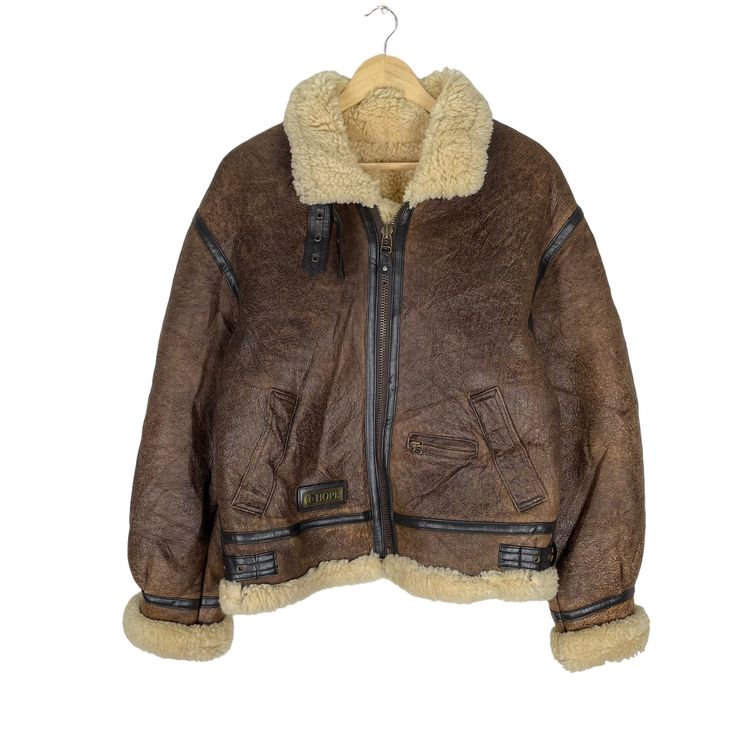 PLEASE ASK ANY QUESTION BEFORE BUYING  THIS IS USED CLOTHING PLEASE DONT EXPECTED IT TO BE LIKE NEW OR IN PRISTINE CONDITION HOPE B3 SHEEPSKIN LEATHER JACKET tag Hope  material Leather 100%  saiz on tag L (Large) Mesasures About ( Approximately)  -Armpit to Ampit : 22 inch -Length (back collar down) : 24 inch Condition : used good condition 8/10 **No Tears No Stains And No Hole** 🎈PLEASE READ THE DESCRIPTION AND POLICY BEFORE BUYING 🎈ACCEPT PAYMENT:  PAYPAL ONLY ALL ITEM WILL BE SHIPPED WITHIN Rugged Leather Jacket For Winter Streetwear, Winter Outdoor Aviator Leather Jacket, Winter Aviator Leather Jacket For Outdoor, Vintage Leather Jacket With Faux Fur Lining For Winter, Vintage Leather Jacket For Winter, Vintage Shearling Leather Jacket For Fall, Vintage Leather Jacket With Faux Fur Lining, Vintage Shearling Leather Jacket With Faux Fur Lining, Winter Vintage Biker Jacket With Padded Collar