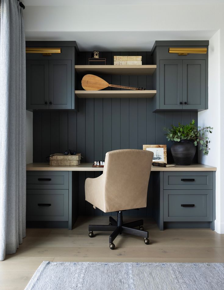 a chair sitting in front of a desk