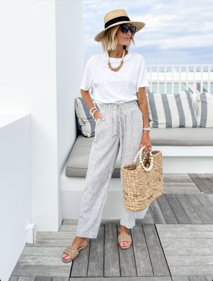 Maxi Dress Cruise Outfit, Older Women Beach Outfits, Coastal Grandma Shoes, Beach Summer Outfits 2023, Italian Women Style Summer, Summer Shorts Outfits For Women Over 50, Grandma Coastal Fashion, Coastal Mom Outfits, Coastal Fashion Women