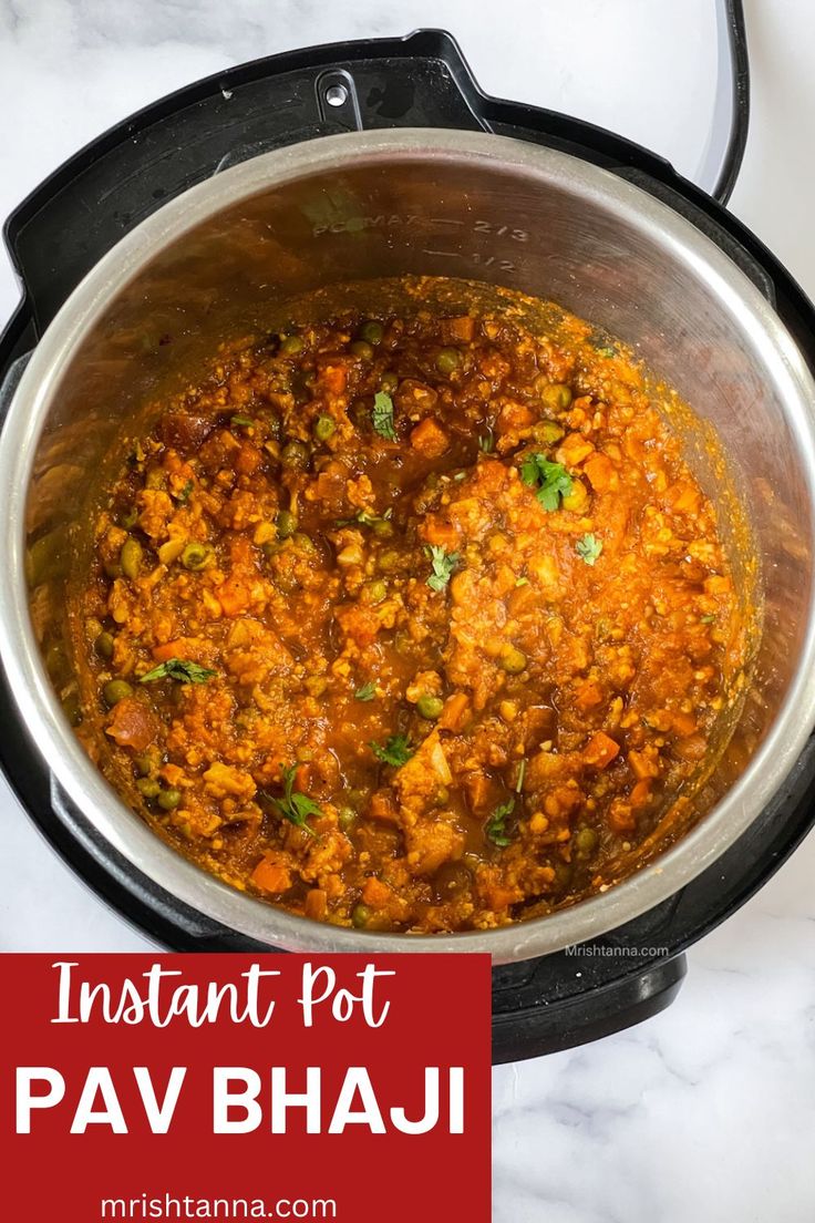 instant pot pav bhaji recipe in an instant pot with text overlay