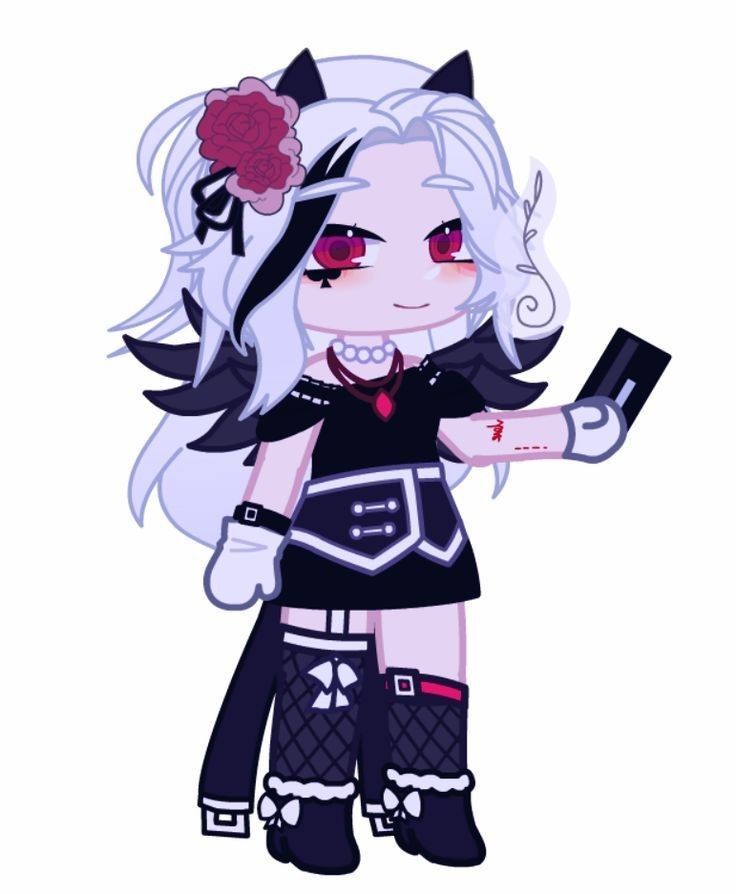 an anime character with white hair and red eyes holding a cell phone in her hand