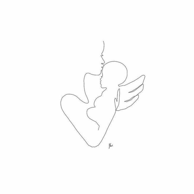 a line drawing of two people kissing each other with one holding the other's head