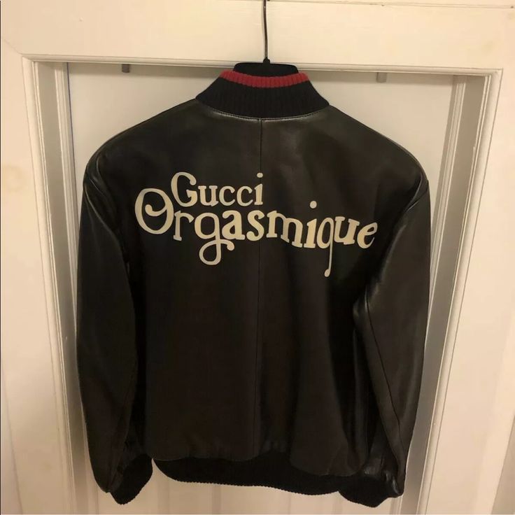 Brand New With Tags Exclusive Gucci Leather Jacket . Beautifully Design Jacket . Signature Gucci Name On The Back Of The Jacket . Red Trim Around The Collar. Size 54 . Gucci Jackets Run Small So Please Ask Questions . 54 Is Considered An Xxl But You Can Also Look At The Measurements In The Photos . Thanks For Looking Gucci Designer Leather Outerwear, Vintage Gucci Long Sleeve Outerwear, Designer Gucci Leather Outerwear, Designer Gucci Leather Jacket With Long Sleeves, Designer Gucci Long Sleeve Leather Jacket, Gucci Black Outerwear For Streetwear, Gucci Fitted Leather Jacket For Fall, Gucci Designer Outerwear For Streetwear, Designer Long Sleeve Gucci Leather Jacket