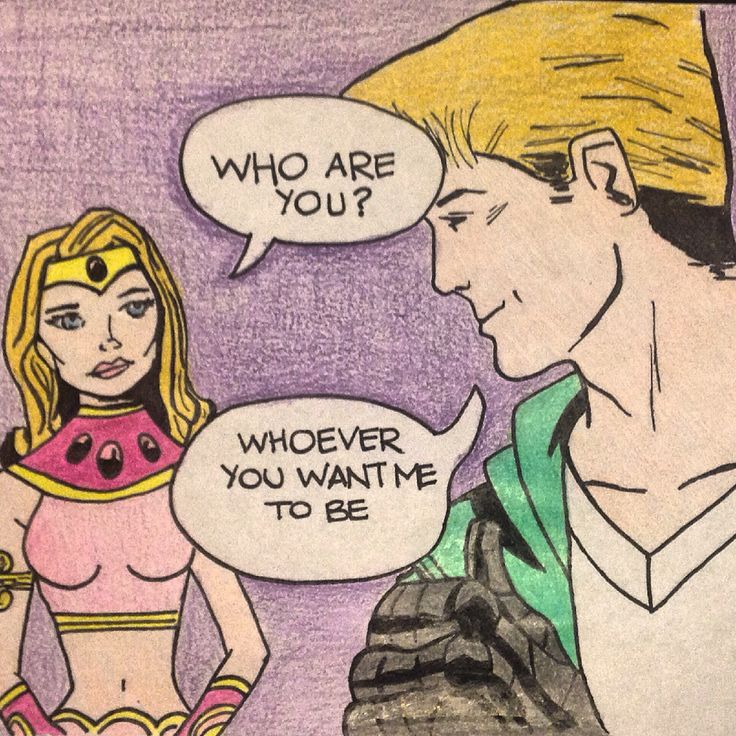 a drawing of a man and woman talking to each other with speech bubbles above them