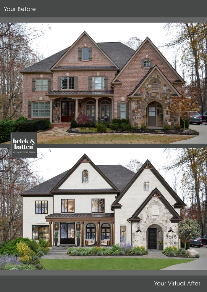 before and after photos of a brick and stone home in the suburbs of atlanta, ga