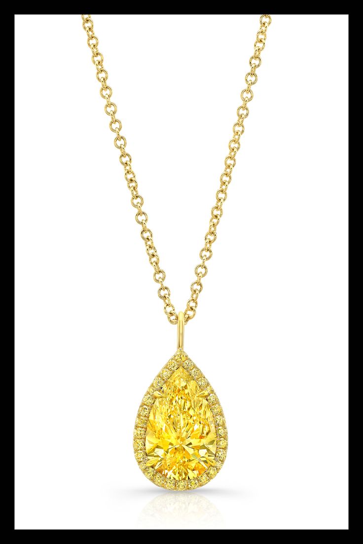 Rahaminov Diamonds - Yellow Diamond Halo Pendant in Yellow Gold Halo Pendant, Gold Collection, Yellow Diamond, Diamond Halo, Halo Diamond, Gemstone Colors, Earring Necklace, Ring Necklace, Diamond Jewelry