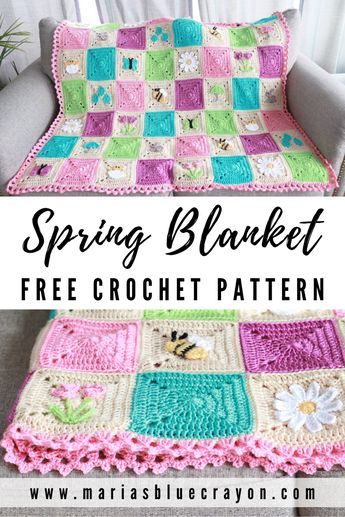 a crocheted blanket with the words spring blanket free crochet pattern