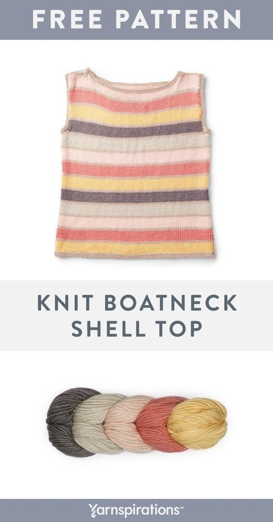 the knitting pattern for knit boat neck shell top is shown in different colors and sizes