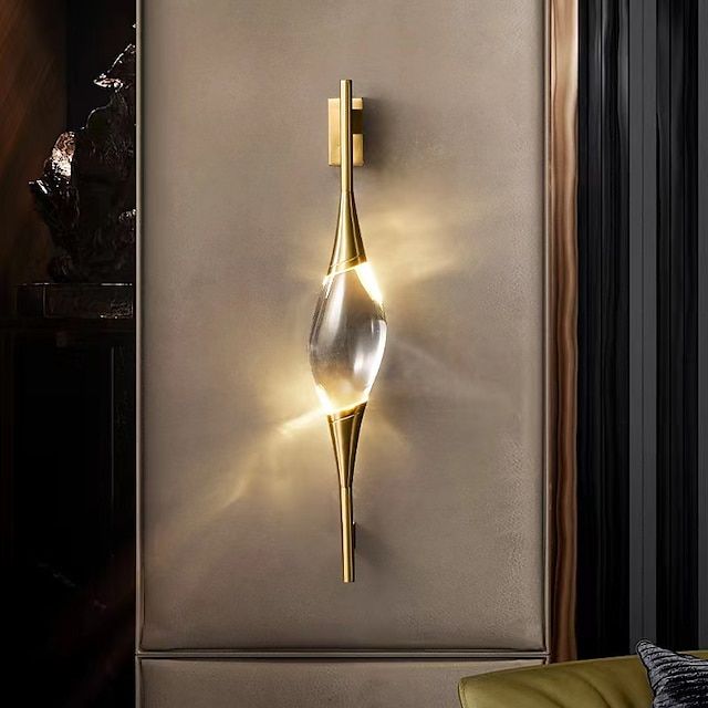 Crystal Wall Light Indoor Liner Design 60cm Minimalist Design Wall Sconce, Clear Glass Lampshade Wall Lamp,Decorative Wall Light for Bedroom Living Room Background Wall Lights 110-240V 2024 - $191.99 Crystal Wall Lighting, Crystal Wall Sconces, Living Room Background, Copper Wall, Crystal Wall, Crystal Light, Led Wall Lamp, Dining Room Walls, Wall Light Fixtures