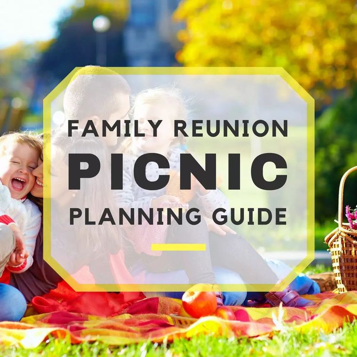 a family reunion picnic with the words picnic planning guide overlaying it's image