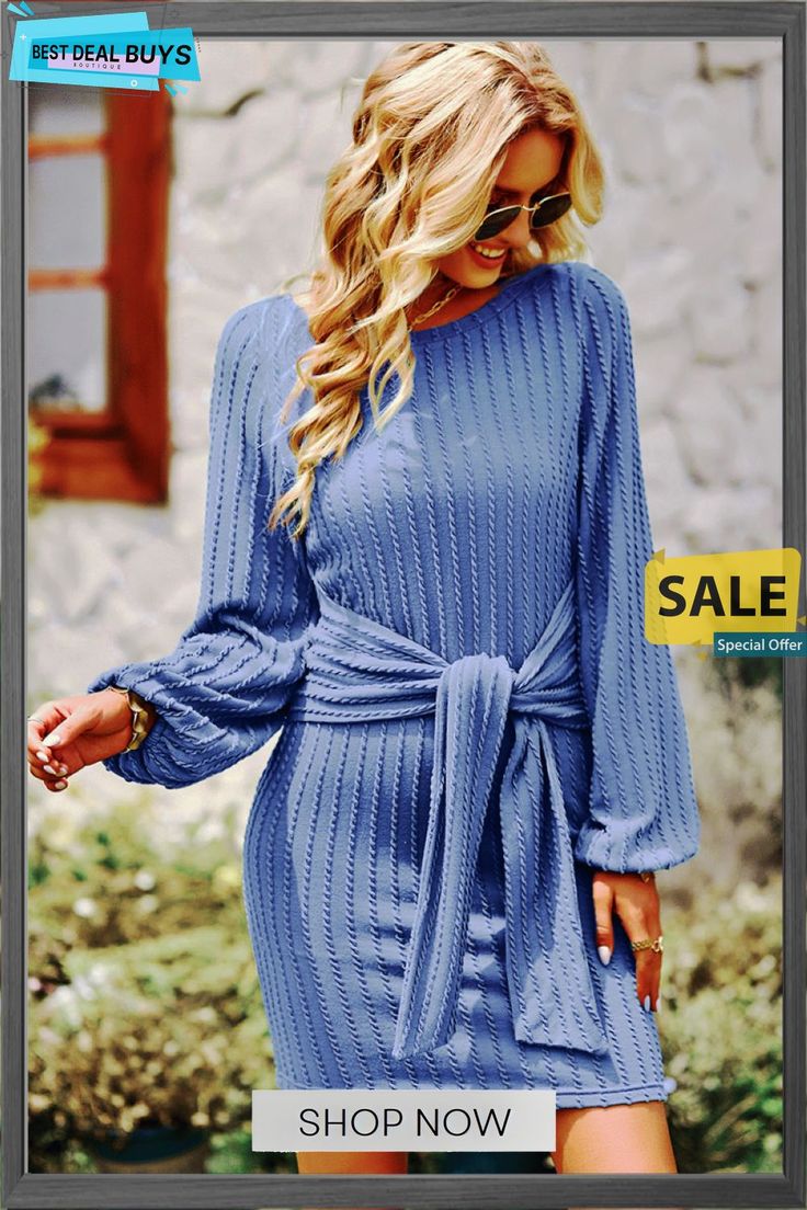 May Knit Dress - Blue Blue Ribbed Knee-length Dress, Chic Blue Long Sleeve Sweater Dress, Blue Ribbed Sweater Dress For Winter, Spring Blue Ribbed Mini Dress, Blue Knit Party Dress, Blue Midi Length Sweater Dress For Fall, Elegant Blue Ribbed Sweater Dress, Chic Blue Ribbed Dress, Blue Ribbed Knit Dress