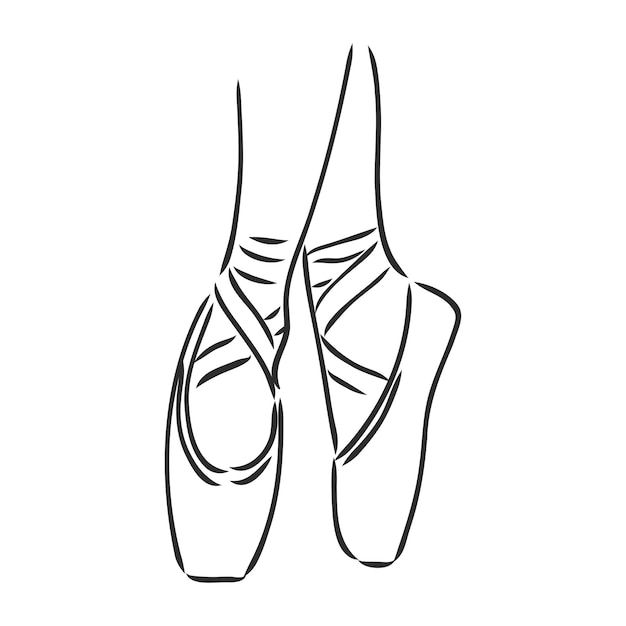 a black and white drawing of a pair of ballet shoes