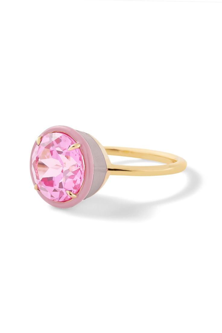 Make a statement day or night. This ring adds the perfect amount of sparkle to any occasion. Customize with your choice of round-shaped lab-created gemstone with matching two-tone colored enamel. Formal Round Enamel Diamond Ring, Luxury Round Enamel Promise Ring, Luxury Enamel Promise Ring, Pink Formal Enamel Ring, Rose Gold Enamel Ring, Modern White Gold Enamel Ring, Pink Gold Rings With Halo Setting, Pink Gold Halo Setting Ring, Elegant Rose Gold Enamel Rings