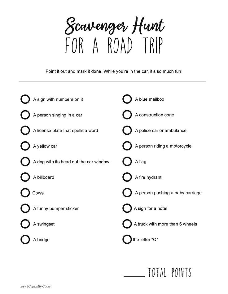 the scavenger hunt for a road trip