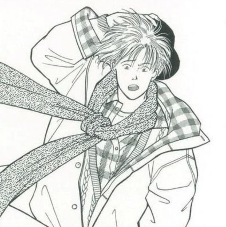 a drawing of a man with a scarf around his neck