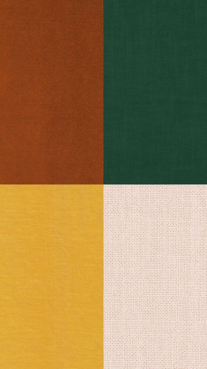 four different colors of fabric with white, green, yellow and brown stripes on them