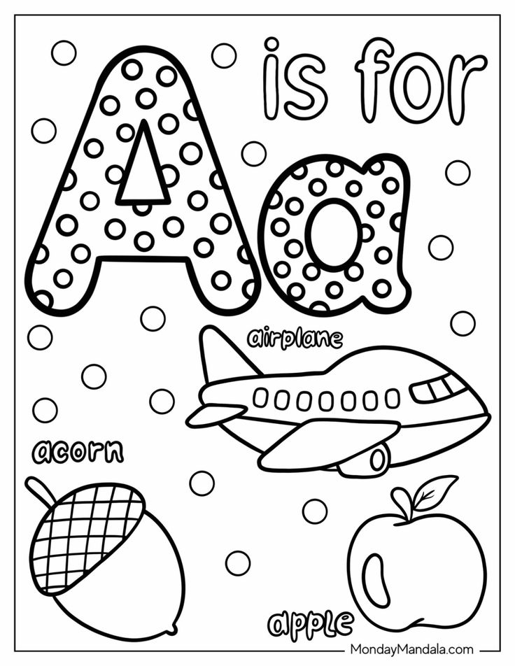 the letter a is for an airplane coloring page